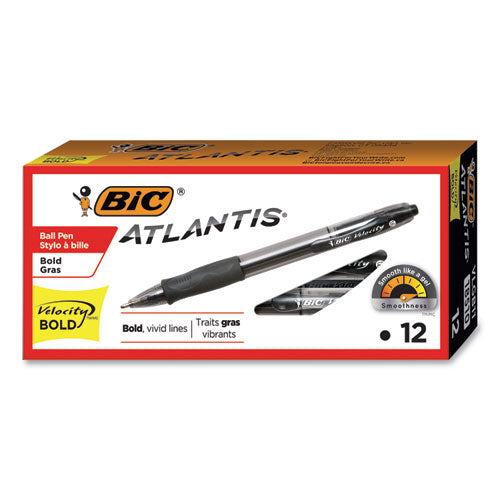 Velocity Ballpoint Pen, Retractable, Atlantis Bold 1.6 Mm, Black Ink, Smoke Barrel, Dozen