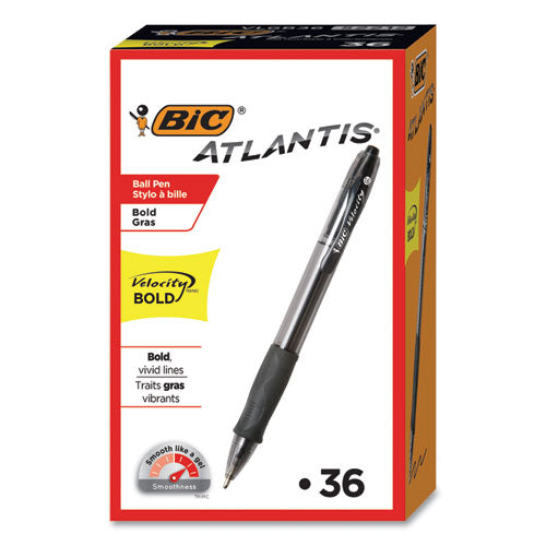 Velocity Ballpoint Pen Value Pack, Retractable, Atlantis Bold 1.6 Mm, Black Ink, Black Barrel, 36-pack