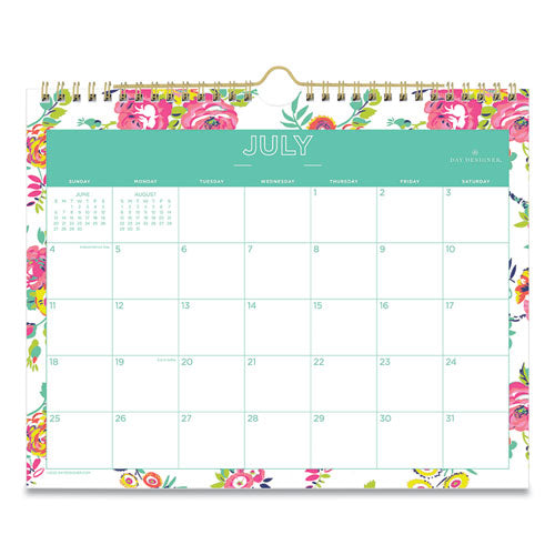 Day Designer Academic Year Wall Calendar, 11 X 8.75, White-floral, 2021-2022
