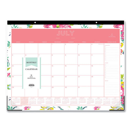 Day Designer Academic Year Desk Pad, 22 X 17, White Floral, 2021-2022