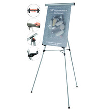 Load image into Gallery viewer, Telescoping Tripod Display Easel, Adjusts 35&quot; To 64&quot; High, Metal, Silver
