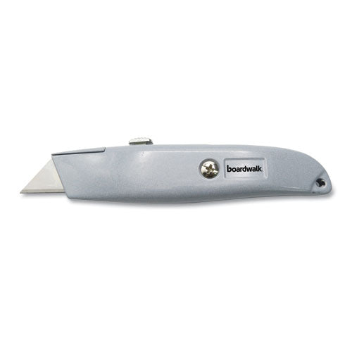 Retractable Metal Utility Knife, Retractable, Straight-edged, Gray