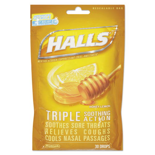 Triple Action Cough Drops, Honey-lemon, 30-bag, 12 Bags-box
