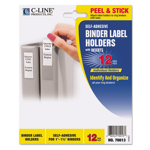 Self-adhesive Ring Binder Label Holders, Top Load, 1 X 2 13-16, Clear, 12-pack