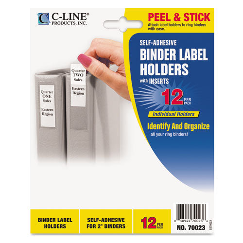 Self-adhesive Ring Binder Label Holders, Top Load, 2 1-4 X 3 1-16, Clear, 12-pk