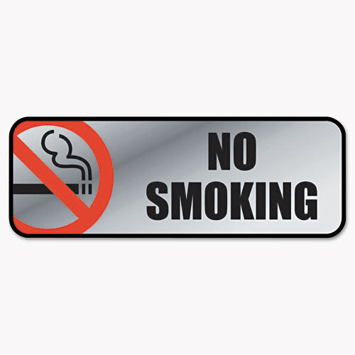 Brush Metal Office Sign, No Smoking, 9 X 3, Silver-red