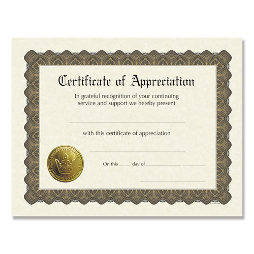 Ready-to-use Certificates, 11 X 8.5, Ivory-brown, Appreciation, 6-pack