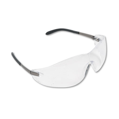 Blackjack Wraparound Safety Glasses, Chrome Plastic Frame, Clear Lens, 12-box