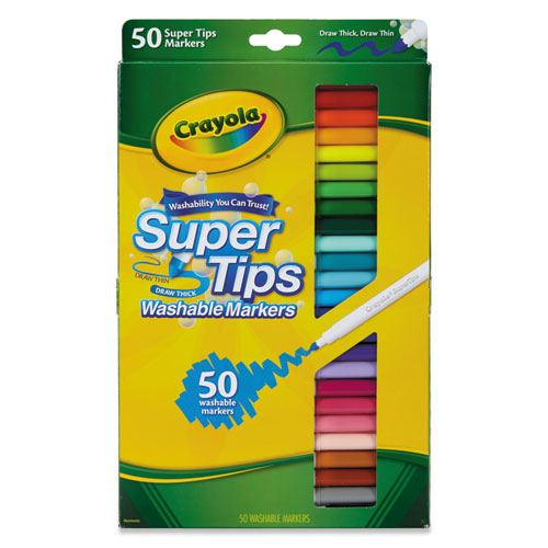 Washable Super Tips Markers, Fine-broad Bullet Tips, Assorted Colors, 50-set