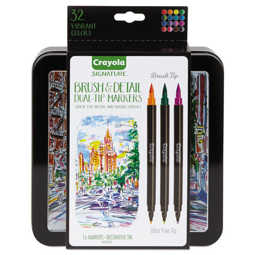 Brush And Detail Dual Ended Markers, Extra-fine Brush-bullet Tips, Assorted Colors, 16-set