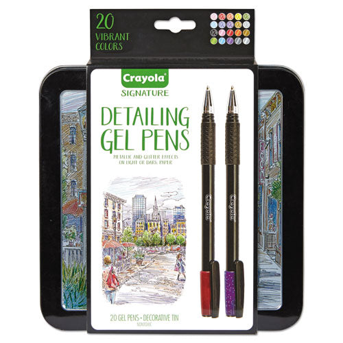 Detailing Gel Pen, Stick, Medium 1 Mm, Assorted Ink Colors, Black Barrel, 20-pack