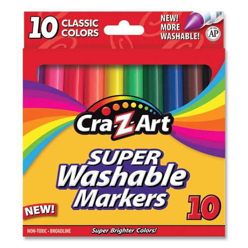 Super Washable Markers, Broad Bullet Tip, Assorted Colors, 10-set