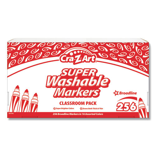 Super Washable Markers Classpack, Broad Bullet Tip, Assorted Colors, 256-set