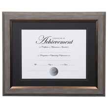 Load image into Gallery viewer, 2-tone 11 X 14 Document Frame, 8 1-2 X 11 Insert, Gray-gold Frame, Black Mat
