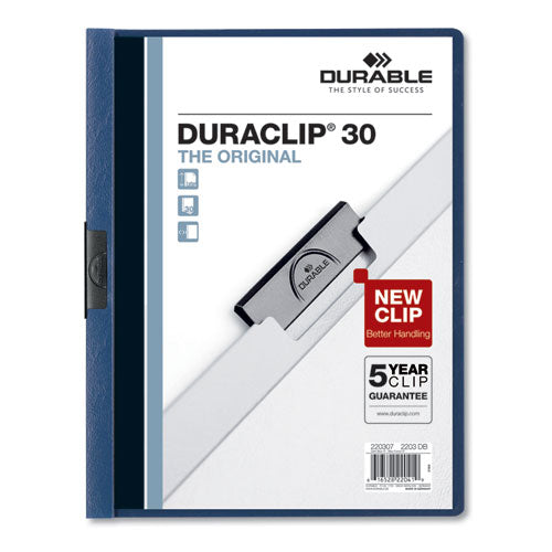 Vinyl Duraclip Report Cover, Letter, Holds 30 Pages, Clear-dark Blue, 25-box