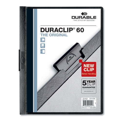 Vinyl Duraclip Report Cover W-clip, Letter, Holds 60 Pages, Clear-black, 25-box