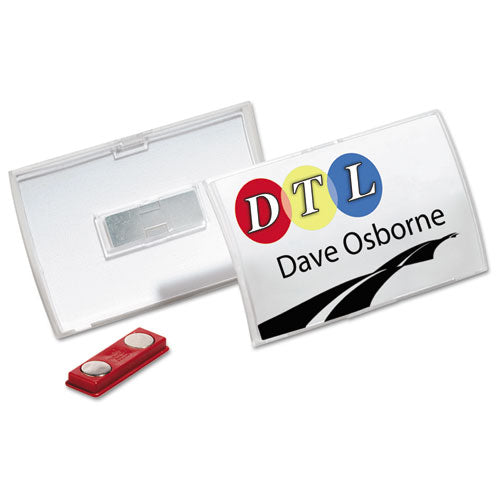 Click-fold Convex Name Badge Holder, Double Magnets, 3 3-4 X 2 1-4, Clear, 10-pk