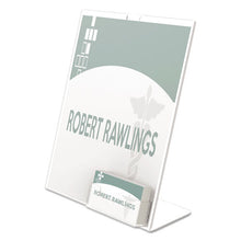 Load image into Gallery viewer, Superior Image Slanted Sign Holder With Business Card Holder, 8.5w X 4.5d X 11h, Clear
