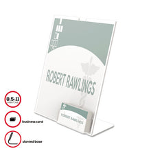 Load image into Gallery viewer, Superior Image Slanted Sign Holder With Business Card Holder, 8.5w X 4.5d X 11h, Clear

