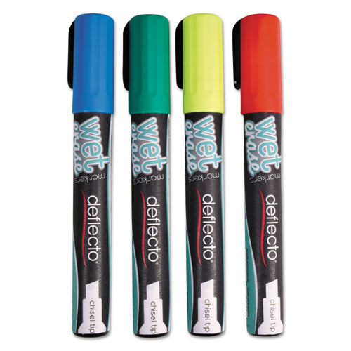 Wet Erase Markers, Medium Chisel Tip, Assorted Colors, 4-pack