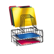 Load image into Gallery viewer, Wire Double Tray With Step File Sorter, 8 Sections, Letter Size Files, 13.88&quot; X 10.13&quot; X 14&quot;, Black
