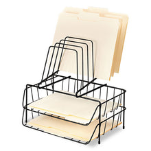 Load image into Gallery viewer, Wire Double Tray With Step File Sorter, 8 Sections, Letter Size Files, 13.88&quot; X 10.13&quot; X 14&quot;, Black
