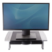 Load image into Gallery viewer, Office Suites Standard Monitor Riser, For 21&quot; Monitors, 19.78&quot; X 14.06&quot; X 4&quot; To 6.5&quot;, Black-silver, Supports 80 Lbs
