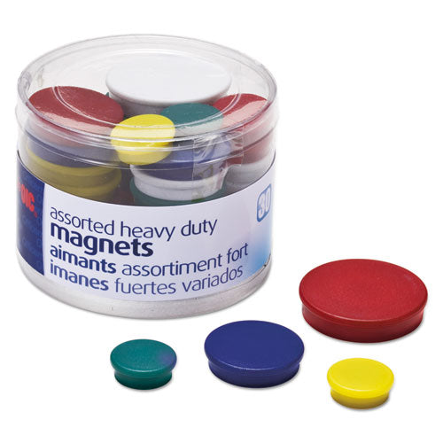 Assorted Heavy-duty Magnets, Circles, Assorted Sizes And Colors, 30-tub