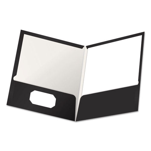 High Gloss Laminated Paperboard Folder, 100-sheet Capacity, Black, 25-box