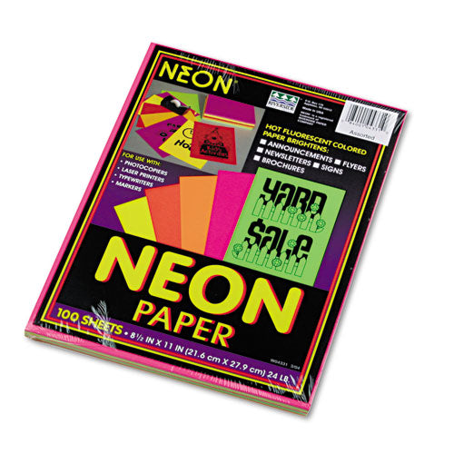 Array Colored Bond Paper, 24lb, 8.5 X 11, Assorted Neon Colors, 100-pack