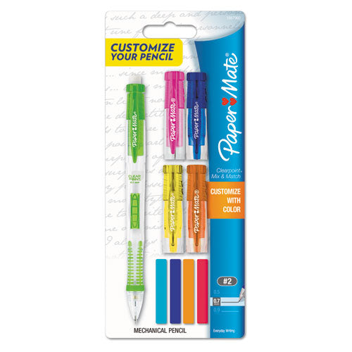 Clearpoint Mix And Match Mechanical Pencil, 0.7 Mm, Hb (#2.5), Black Lead, Clear Barrels, Green Accents-assorted Tops