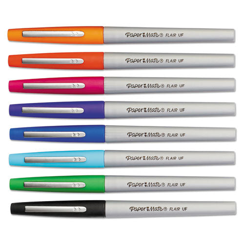 Flair Felt Tip Porous Point Pen, Stick, Extra-fine 0.4 Mm, Assorted Ink And Barrel Colors, 8-pack