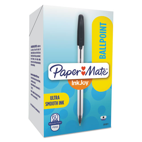 Inkjoy 50st Ballpoint Pen, Stick, Medium 1 Mm, Black Ink, White-black Barrel, 60-pack