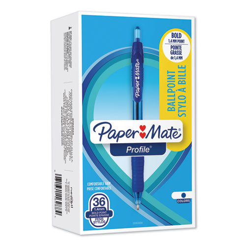 Profile Ballpoint Pen, Retractable, Bold 1.4 Mm, Blue Ink, Blue Barrel, 36-pack